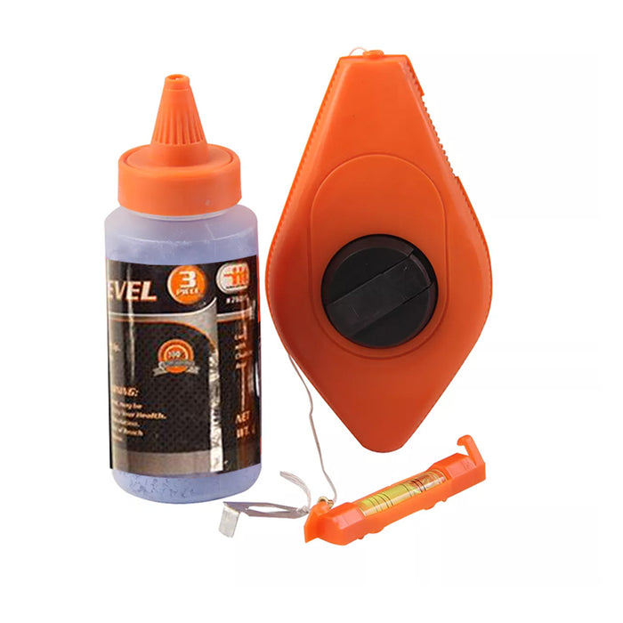 3 Pc Chalk Reel Line Level Set 50Ft Measure Blue 4oz Bottle Construction Tool