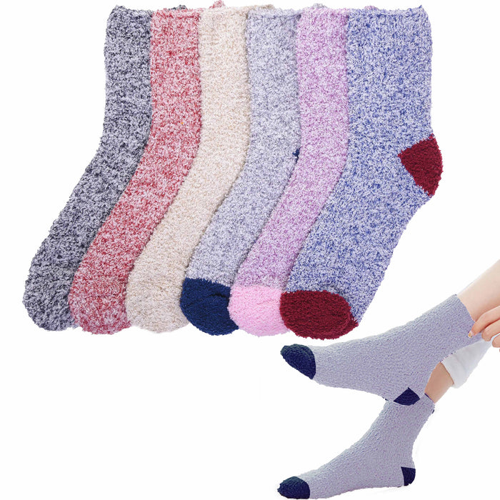 12pr Women Warm Super Soft Plush Slipper Sock Winter Fluffy Microfiber Crew Sock