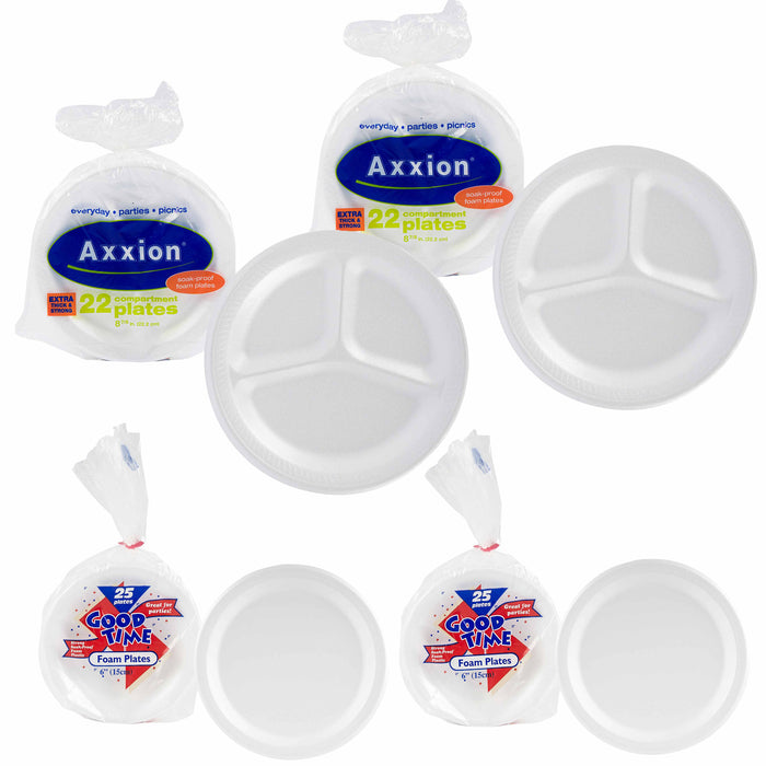 94 Ct Disposable Foam Plates Soak Proof Dinnerware Dessert Tableware 8-7/8" 6"