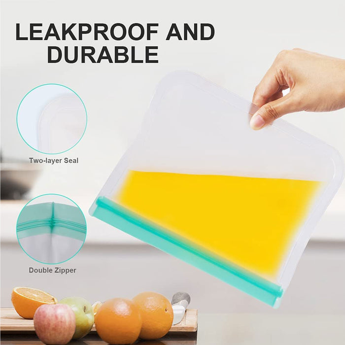 8 Pc Reusable Silicone Food Storage Bags Zip Lock Seal Thick Freezer Container