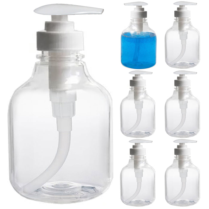 6 Pc Empty Plastic Clear Bottles White Pump Hand Soap Dispenser Lotion 8.4 Oz