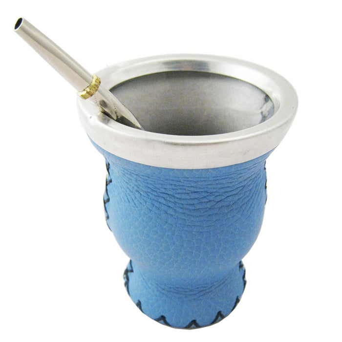 Mate Gourd Genuine Leather Glass W/ Bombilla Straw Argentina World Cup Copa 2022
