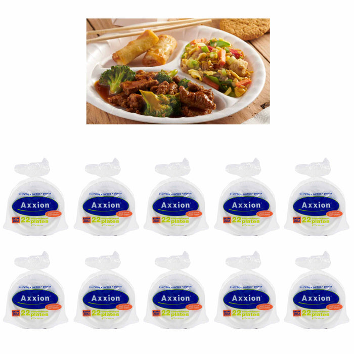 220 Ct Heavy Duty Foam Plates 3 Section Compartment White Soak Proof Bulk 8-7/8"