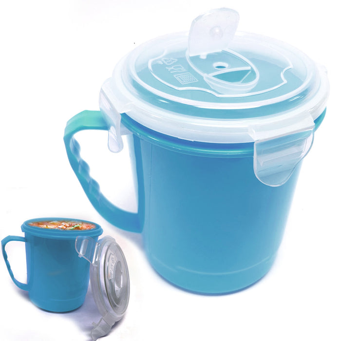 2 Microwave Soup Food Bowl 30.5oz Vent Lid Plastic Mug Freezer Container Storage