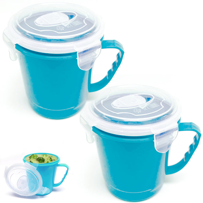 2Pk 902mL Microwave Soup Bowl Lid Plastic Containers Mug Freezer Food Storage