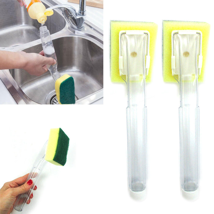 2 Soap Dispenser Scrubber Dish Wand Brush Scrub Refill Washing Potts Pan Kitchen