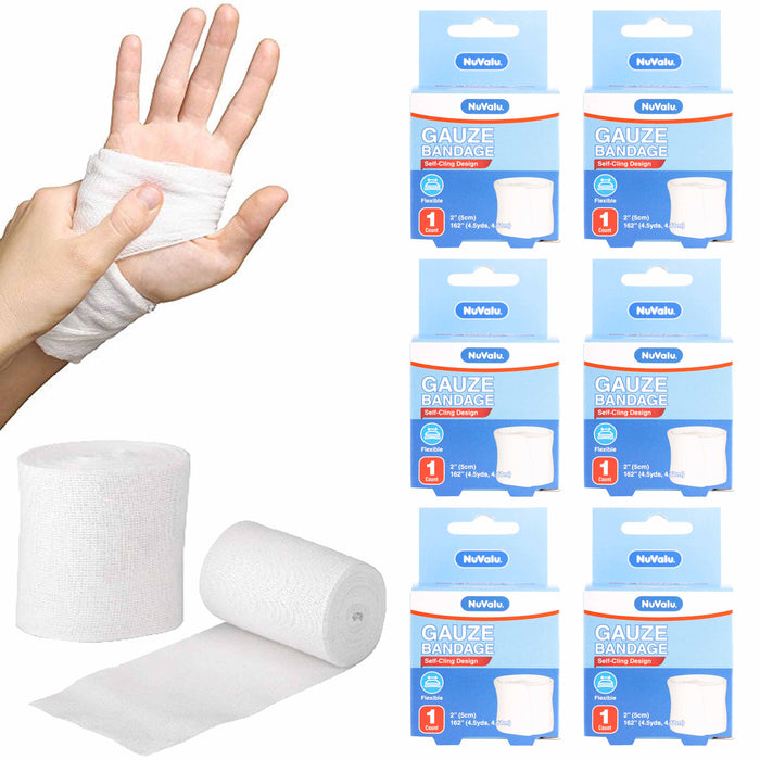 6 Packs Self Adhesive Gauze Bandage Roll Rolled Medical Wrap Sterile 2"WX162"L