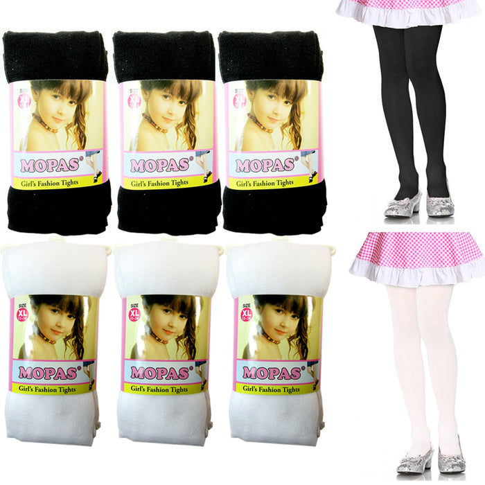 6 Pair Girls Tights Footed Dance Stockings Pantyhose Ballet XL 11-14 Black White