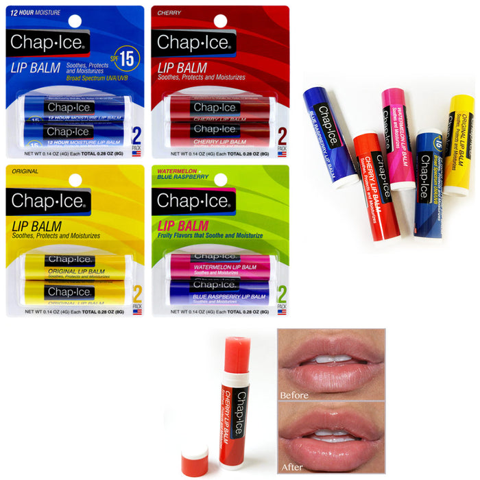 4pc Chap Ice Lip Balm Fruit Flavor 0.14oz Variety Chapstick Women Moist Dry Lips