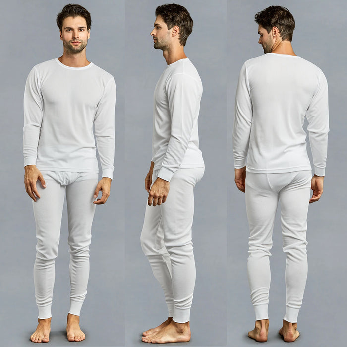 Mens Thermal Underwear Set Knocker Long Sleeve Pajamas Pants Sleep White Size L