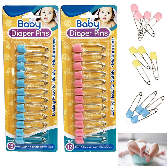 24 Pc Baby Diaper Pins Safety Pin Lock Cloth Changing Locking Clip Multi Colors
