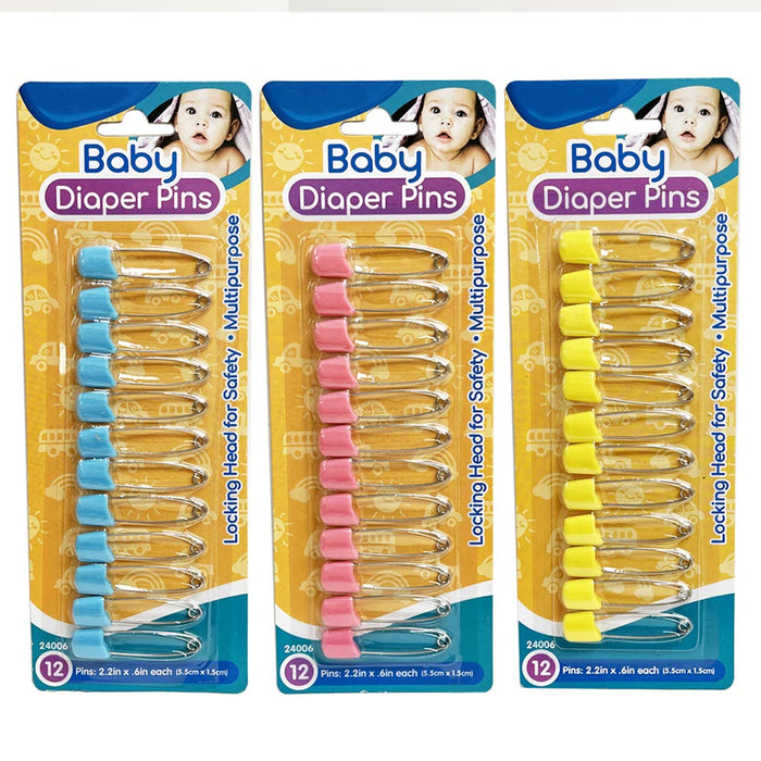 24 Pc Baby Diaper Pins Safety Pin Lock Cloth Changing Locking Clip Multi Colors