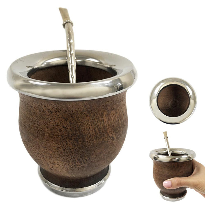 Mate Gourd Algarrobo Stainless Steel Cup Bombilla Straw Set To Drink Yerba Mate