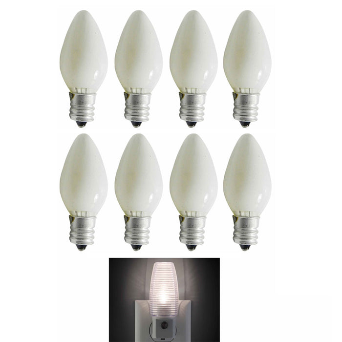 6 Pc White Night Light Bulbs 7 Watt 120V Lamp 7W Replacement Candelabra Base