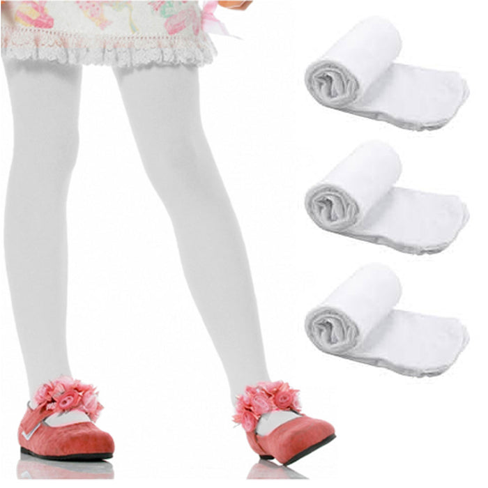 3 Pk Girls Ultra-Soft Footed Dance Stockings Ballet Tights Uniform White M 4-6