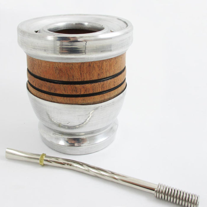 ALGARROBO WOOD MATE GOURD CUP TEA WITH STRAW BOMBILLA HANDMADE KIT 7193 PAMPEANO NEW