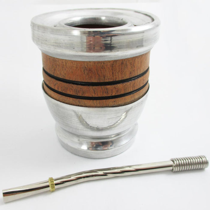 ALGARROBO WOOD MATE GOURD CUP TEA WITH STRAW BOMBILLA HANDMADE KIT 7193 PAMPEANO NEW