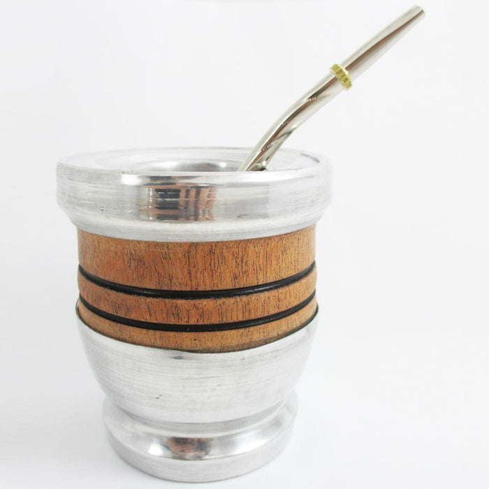 ALGARROBO WOOD MATE GOURD CUP TEA WITH STRAW BOMBILLA HANDMADE KIT 7193 PAMPEANO NEW