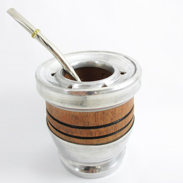 ALGARROBO WOOD MATE GOURD CUP TEA WITH STRAW BOMBILLA HANDMADE KIT 7193 PAMPEANO NEW