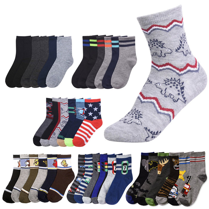 12 Pairs Lot Kids Socks Toddler Boys Casual Ages 6-8 Animal Design Wholesale USA