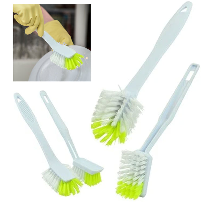 4 Pc Cleaning Brush Set Dish Scrubber Handle Vegetable Scrub Wash Assorted 10"