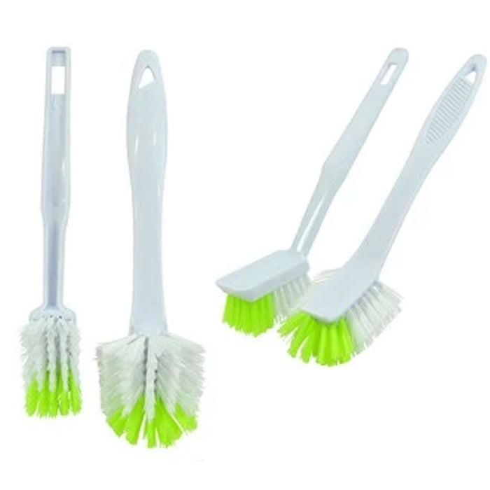 4 Pc Cleaning Brush Set Dish Scrubber Handle Vegetable Scrub Wash Assorted 10"