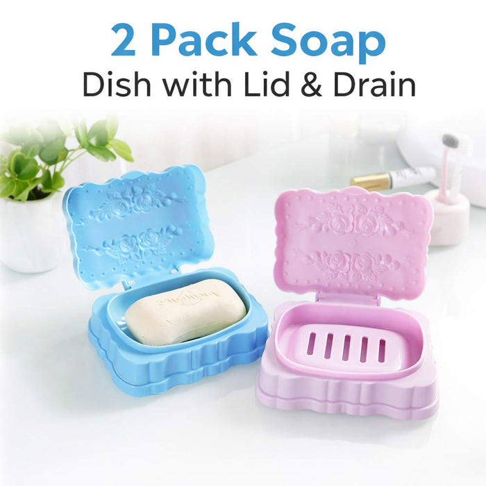 2 Pc Soap Saver Dish Holder Drain Container Travel Bathroom Shower Case Storage