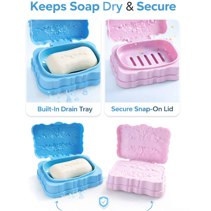 4pk Bathroom Water Draining Soap Dish Case Holder Drainer Soap Saver Storage Box