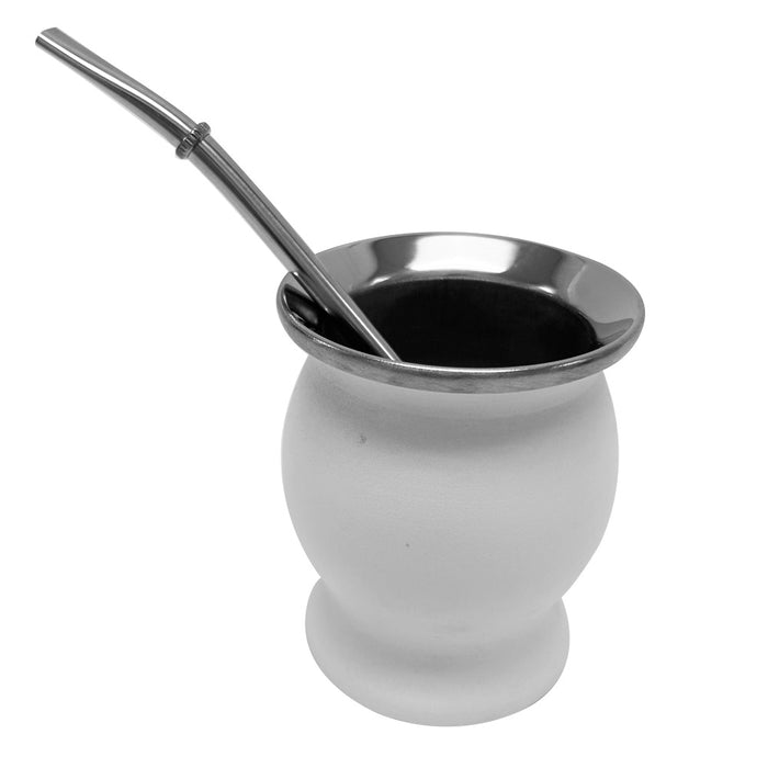Yerba Mate Cup Bombilla Set Double Wall Stainless Steel Straws Tea Filter White