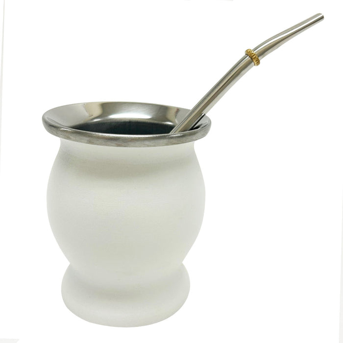 Yerba Mate Cup Bombilla Set Double Wall Stainless Steel Straws Tea Filter White