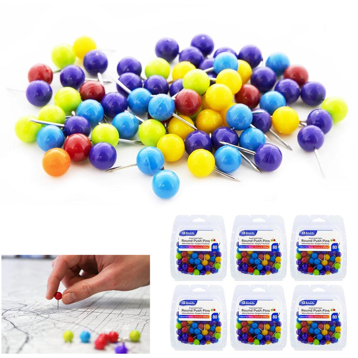 480 Push Pins Map Tacks 3/8" Round Plastic Head Stainless Point Multicolor Board