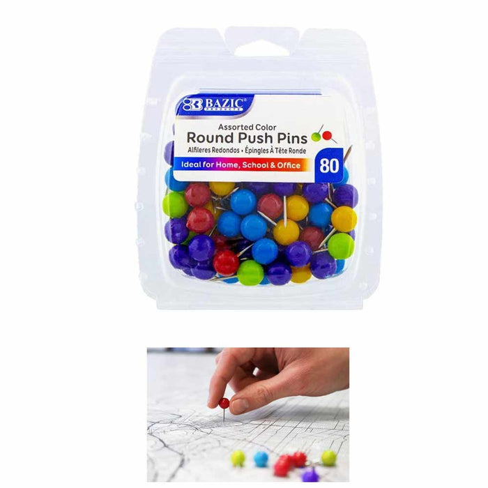 480 Push Pins Map Tacks 3/8" Round Plastic Head Stainless Point Multicolor Board