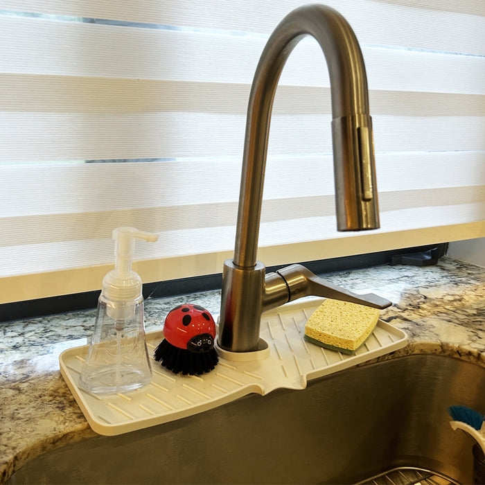 5 Kitchen Sink Splash Guard Behind Faucet Tray Silicone Mat 17.7X5.9" Home White