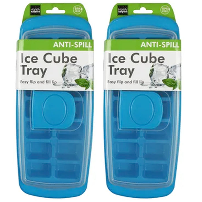 2 Ice Cube Tray Flip Cover No-Spill Reusable Freezer Mold Maker BPA Free Kitchen