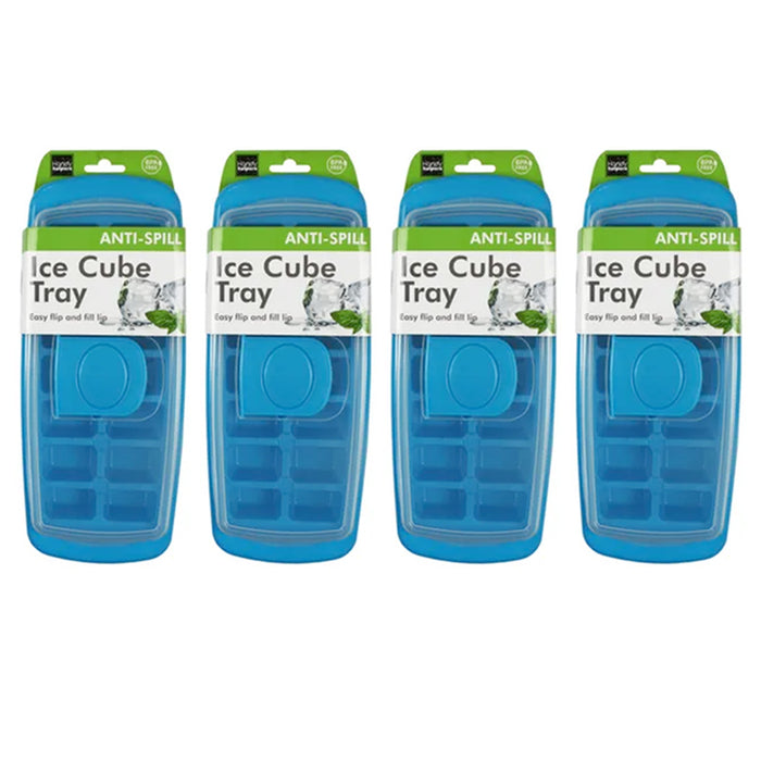4 Ice Cube Tray Flip Cover No-Spill Reusable Freezer Mold Maker BPA Free Kitchen