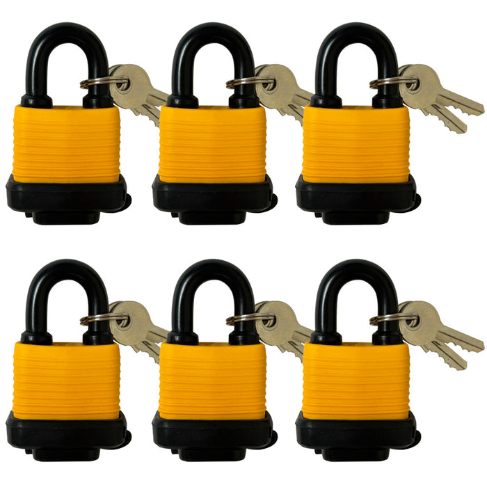 6 Waterproof Padlocks Keyed Outdoor Use Heavy Duty Laminated Steel 30mm Gate Gym