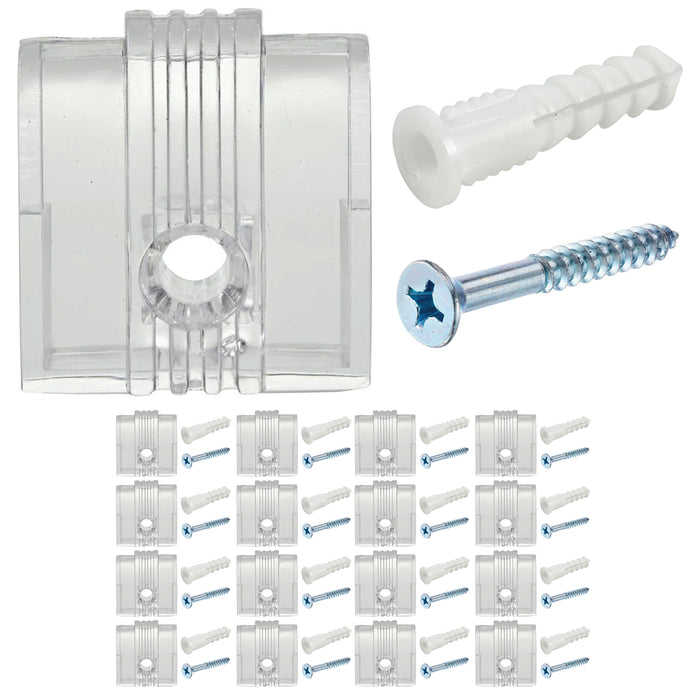 16 Clear Mirror Clips Wall Mounting Set Transparent Brackets Screws Anchors 1/4"