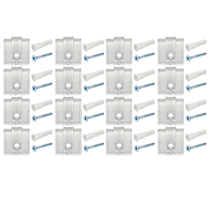 16 Clear Mirror Clips Wall Mounting Set Transparent Brackets Screws Anchors 1/4"