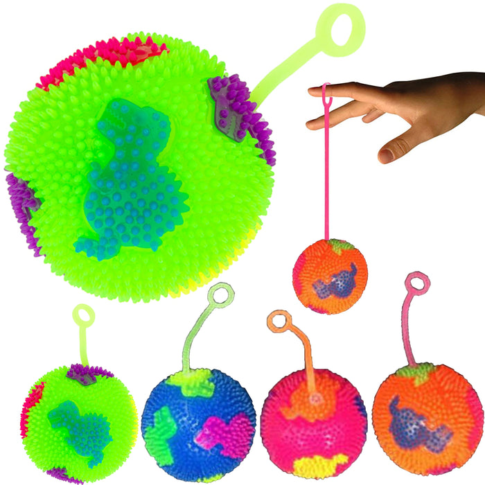2 Pc Light Up Yoyo Ball Spikey Puffer Squeak Toy Flashing Dino Kids Party Favors