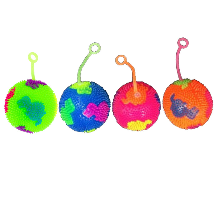 4 Pc LED Spiky Ball Light Up Yoyo Toy Squeak Flashing Dino Kids Fun Party Gifts