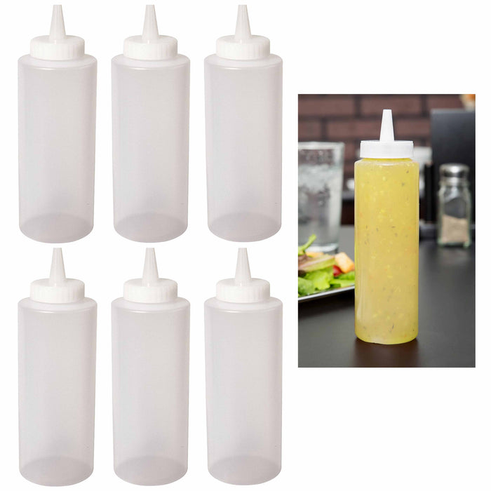 6 Condiment Squeeze Bottles Liquid 8oz BPA Free Plastic Squirt Syrup Ketchup Oil