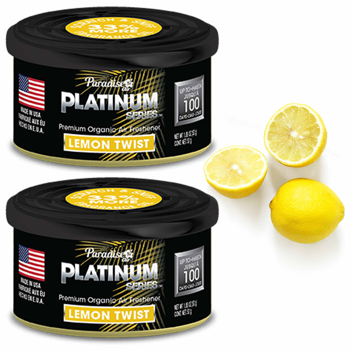 2 Paradise Platinum Organic Air Freshener Fiber Can Lasting Scent Lemon Twist