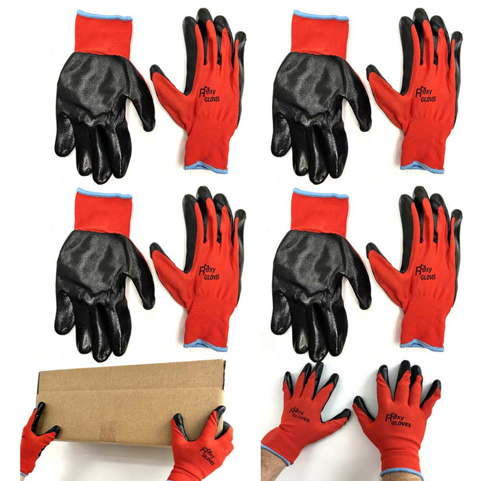 4 Pairs Work Gloves Nitrile Palm Coated Seamless Knit Protection Safety Work XL