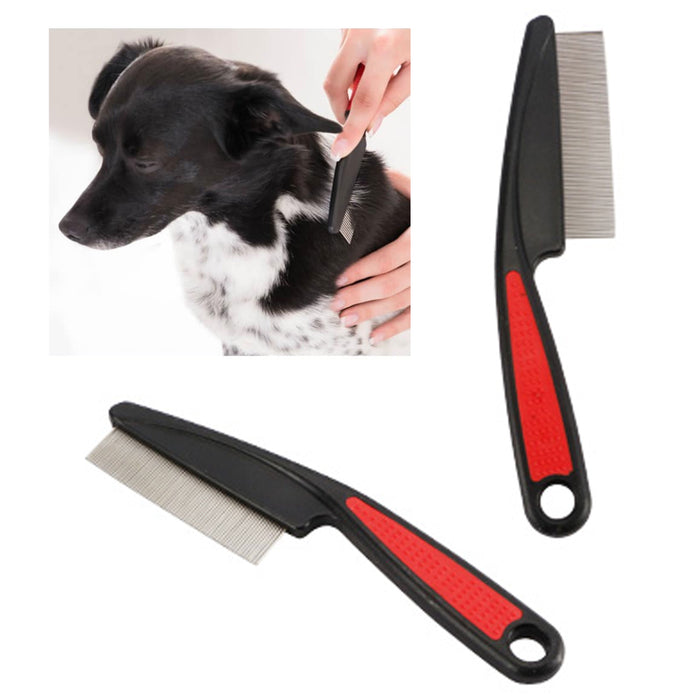 4 Pc Stainless Steel Pet Flea Comb Brush with Comfortable Grip Dogs Cat Grooming