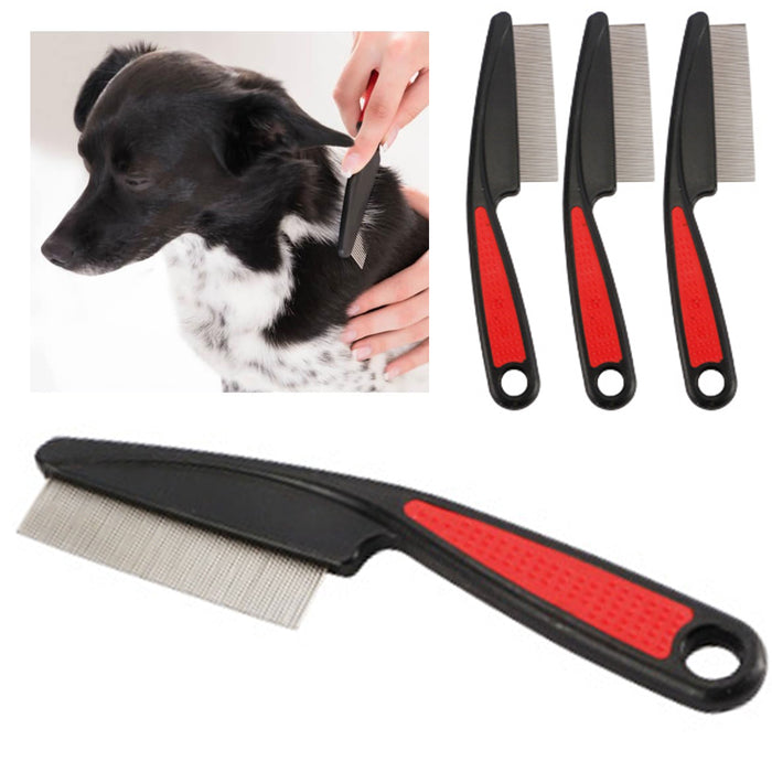 4 Pc Stainless Steel Pet Flea Comb Brush with Comfortable Grip Dogs Cat Grooming
