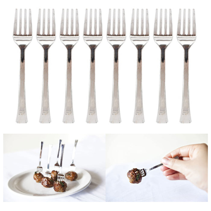 160 Mini Forks Appetizer Dessert Short Silver Disposable Tableware Utensil Party