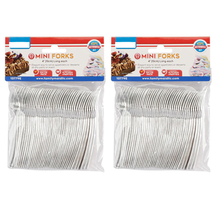 80 Mini Dessert Forks Short Silver Disposable Appetizer Utensils Party Tableware