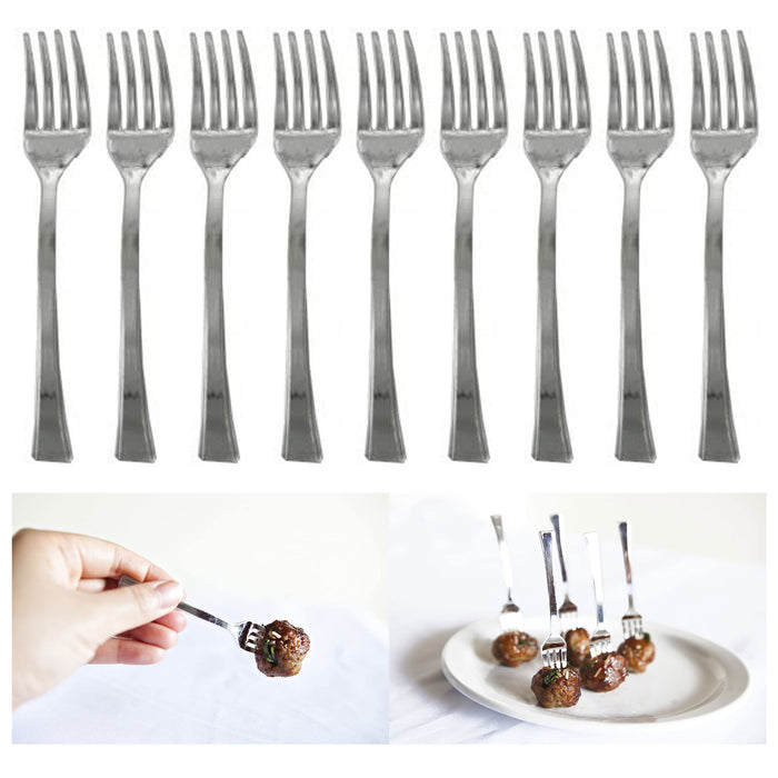 160 Mini Forks Appetizer Dessert Short Silver Disposable Tableware Utensil Party