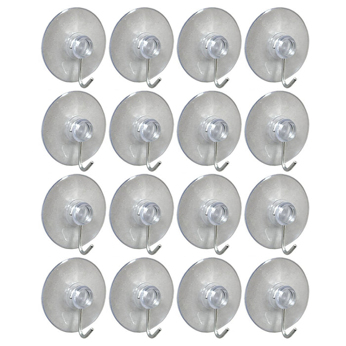 16 Pc Suction Cups Hooks Metal Hanger Plastic Clear Wall Bathroom Kitchen 1.5" D