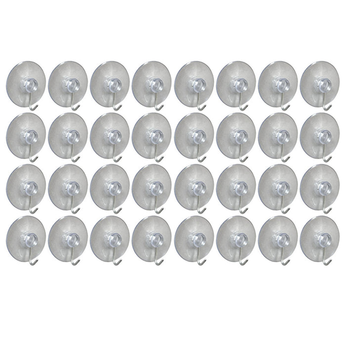 32 Pc Heavy Duty Suction Cups Hooks Wall Hanging Clear Kitchen Bathroom 1.5" D